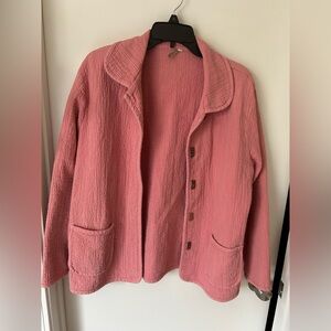 BY JJ- Women's Pink Cotton Textured Button-Front Jacket